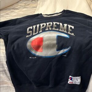 Supreme Champion  Navy and Silver Logo Sweatshirt